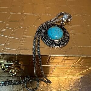 Turquoise and Silver Pendant Necklace